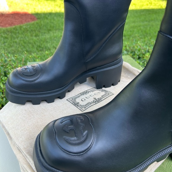 GUCCI  Women Interlocking GG High Leather Boots NIB 39.5 - Picture 6 of 12